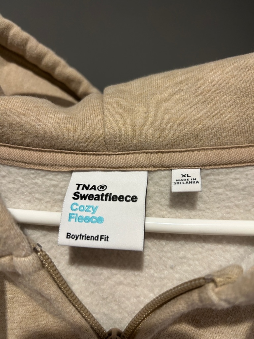 Beige TNA Zip-Up Cropped Sweatshirt - Picture 4 of 7